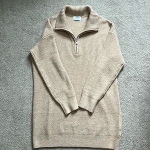 Old Navy mock neck quarter zip sweater shift dress tan large